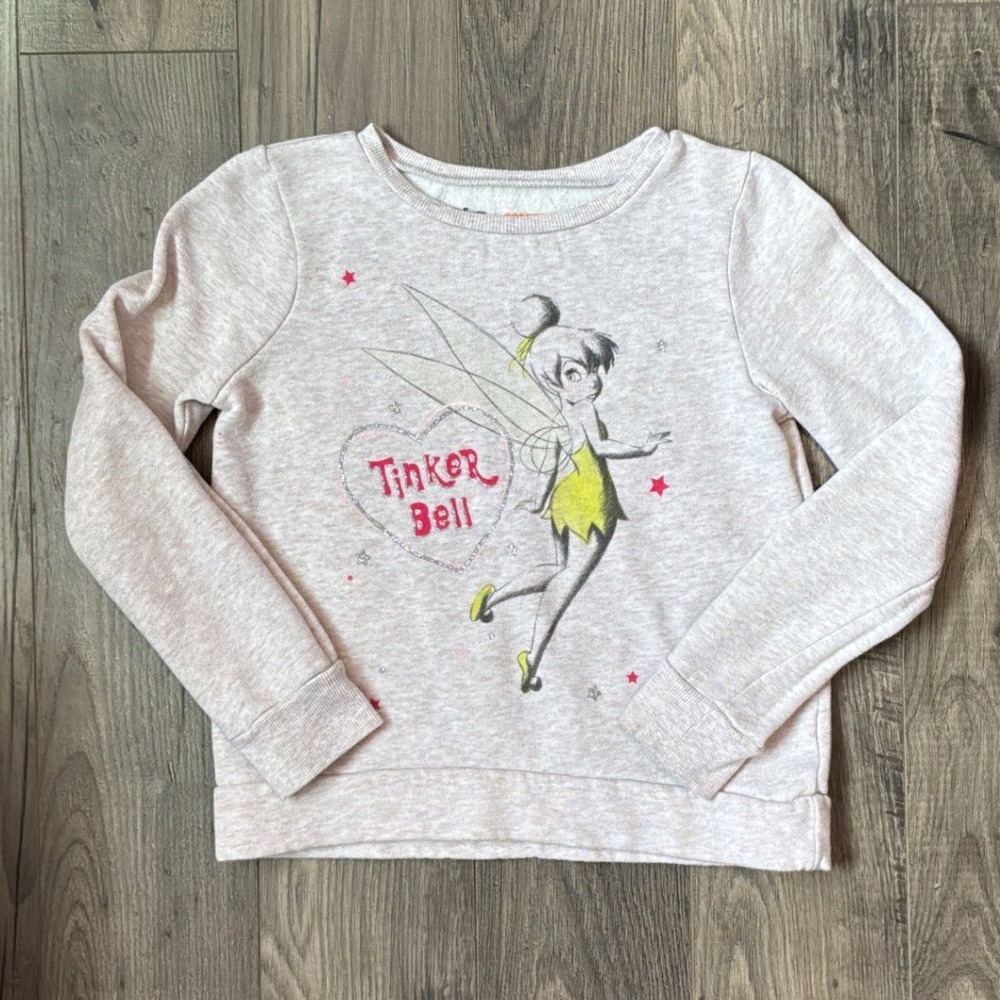 Disney Jumping Beans Tinker Bell Sweatshirt Girls Size 7 Softest Fleece Oatmeal